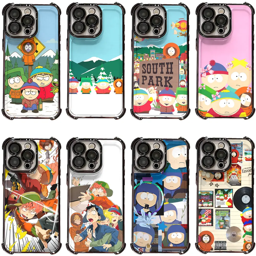 South Park Comics Anime Collage Phone Case - Transparent Electroplate TPU, Sturdy Shockproof Fade Resistant Cover for iPhone 17 Pro Max,16 Pro,16,15,14 Pro Max Plus,13,12,11 & Samsung S23,S24,S25,S26 Ultra - Birthday,Christmas Gift Accessory, Galaxy S26