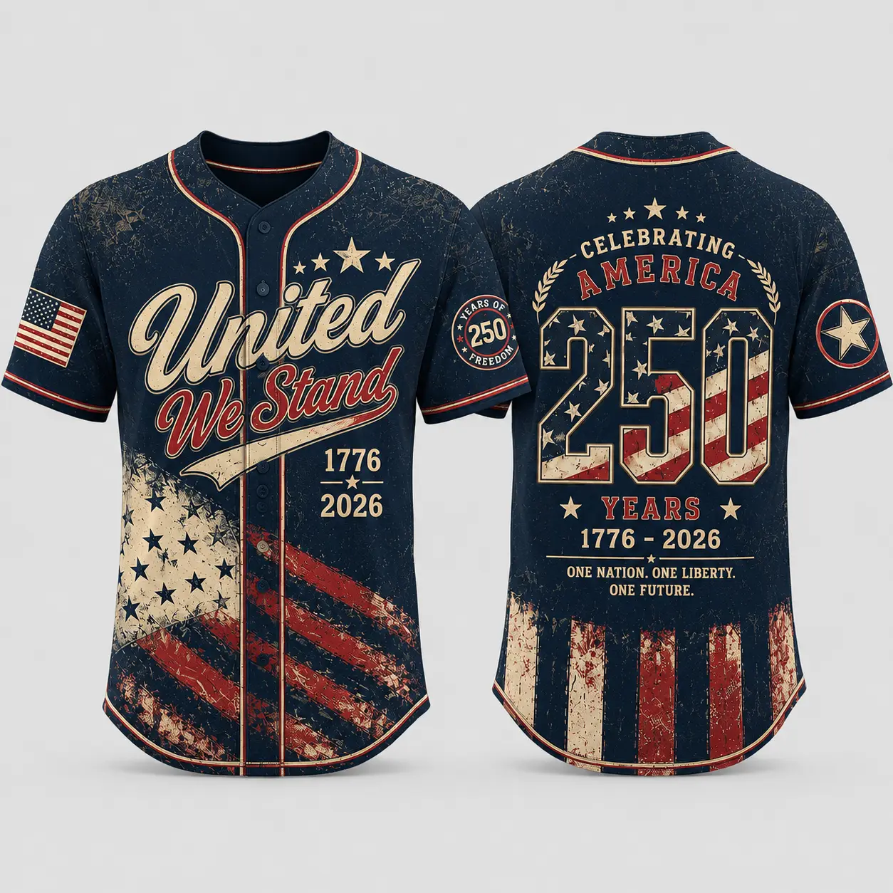 Vintage Baseball Jersey Shirt for Men & Women, 250th Anniversary Special Edition with Patriotic Graphics - Lightweight Breathable Fabric Button-Down Sporty Top, Special Edition Jersey, Lightweight Breathable Jersey