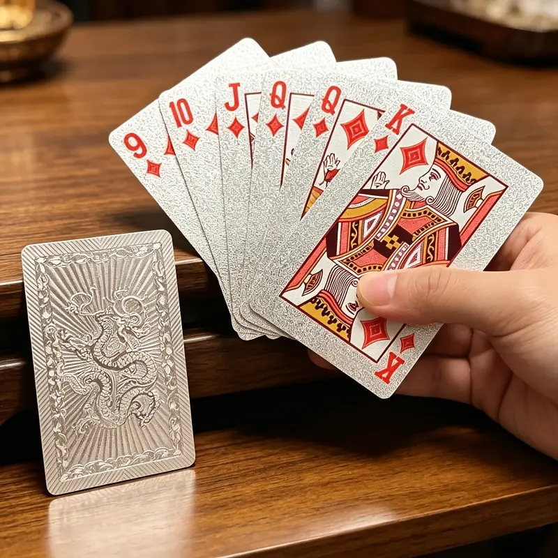 Silver Color Poker Cards, Playing Cards, Card Games, Thick Durable Structure, Non-Slip Texture, Suitable for All Ages, Ideal for New Year, Beer Festival, April Fools' Day