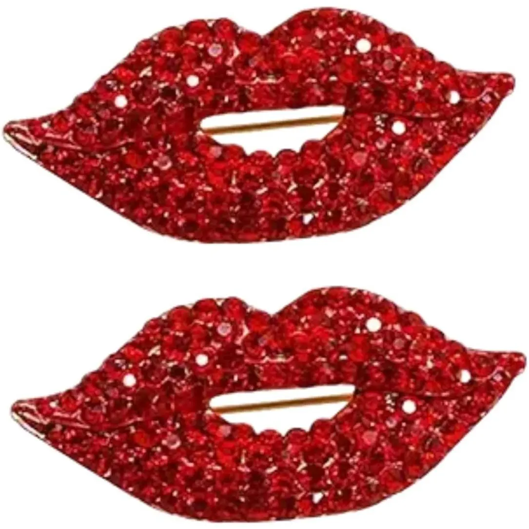 2Pcs Red Lips Rhinestone Brooch Pin Women Red Lips Full Rhinestone Brooch Pin Creative Sexy Crystal Shining Mouth Brooch Party Wedding Jewelry Accessories Gift Brooches and Pins Jewelry