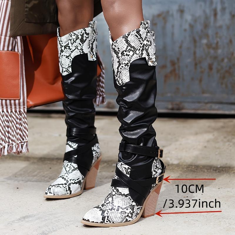 Stunning Snake Pattern Western Cowboy Boots for Women - High Heel, Pointed Toe, Comfortable, Breathable, Soft Upper, Durable Outsole, Perfect for Fall and Winter - Handcrafted in Chengdu, China with Unique Random Print