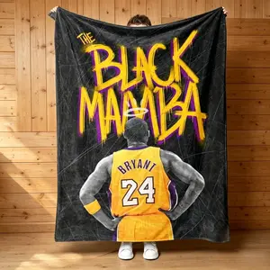 24 Mamba Text Dark Texture Flannel Blanket Ultra Soft Cozy Lightweight AC Throw Blanket Kids Adults Sofa Bed Bedroom Living Room Office Travel Camping Movie Night Home Decor Gift Birthday Christmas Viral Sports Style Blanket