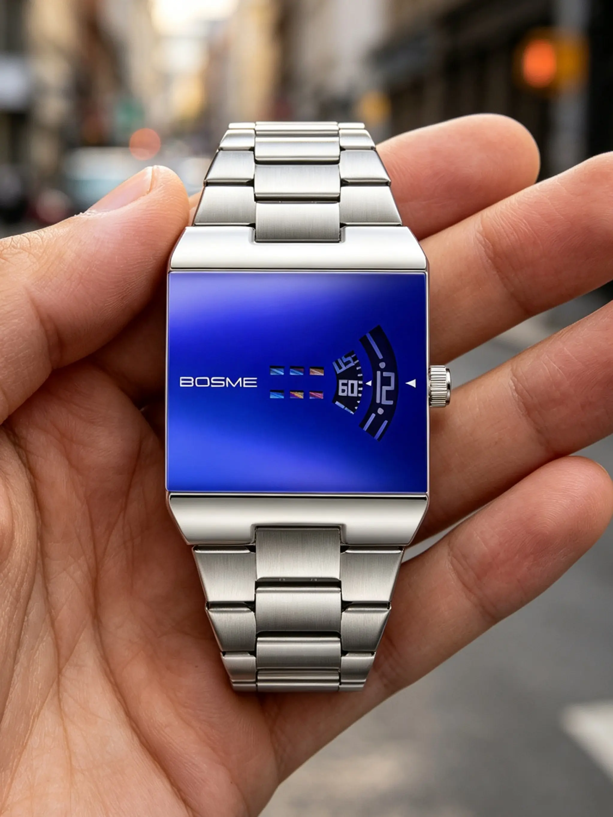 Men's Quartz Watch, Fashion Digital Design, Small Waterproof Steel Band, Casual Style, All Seasons, Model 1520, Analog Face, Alloy Case
