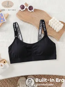 Girls' Sports Bra with Pads, Comfortable Breathable Teenage Underwear, Teen Bras, Casual Plain Tank Top, All Seasons Wear, Ages 9-16