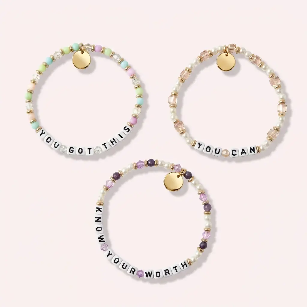 Affirmation Stacking Bracelet Set - "You Got This / Know Your Worth" |   Inspirational Beaded Jewelry, Stretchy Elastic Fit, One Size Fits All, Encouragement Gift
