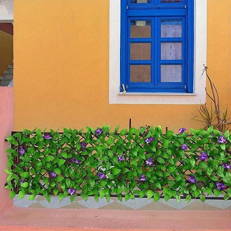 Expandable Artificial Ivy and Orchid Privacy Screen, Floral Design, Durable Plastic, Weather-Resistant, Indoor/outdoor Use, Easy Installation