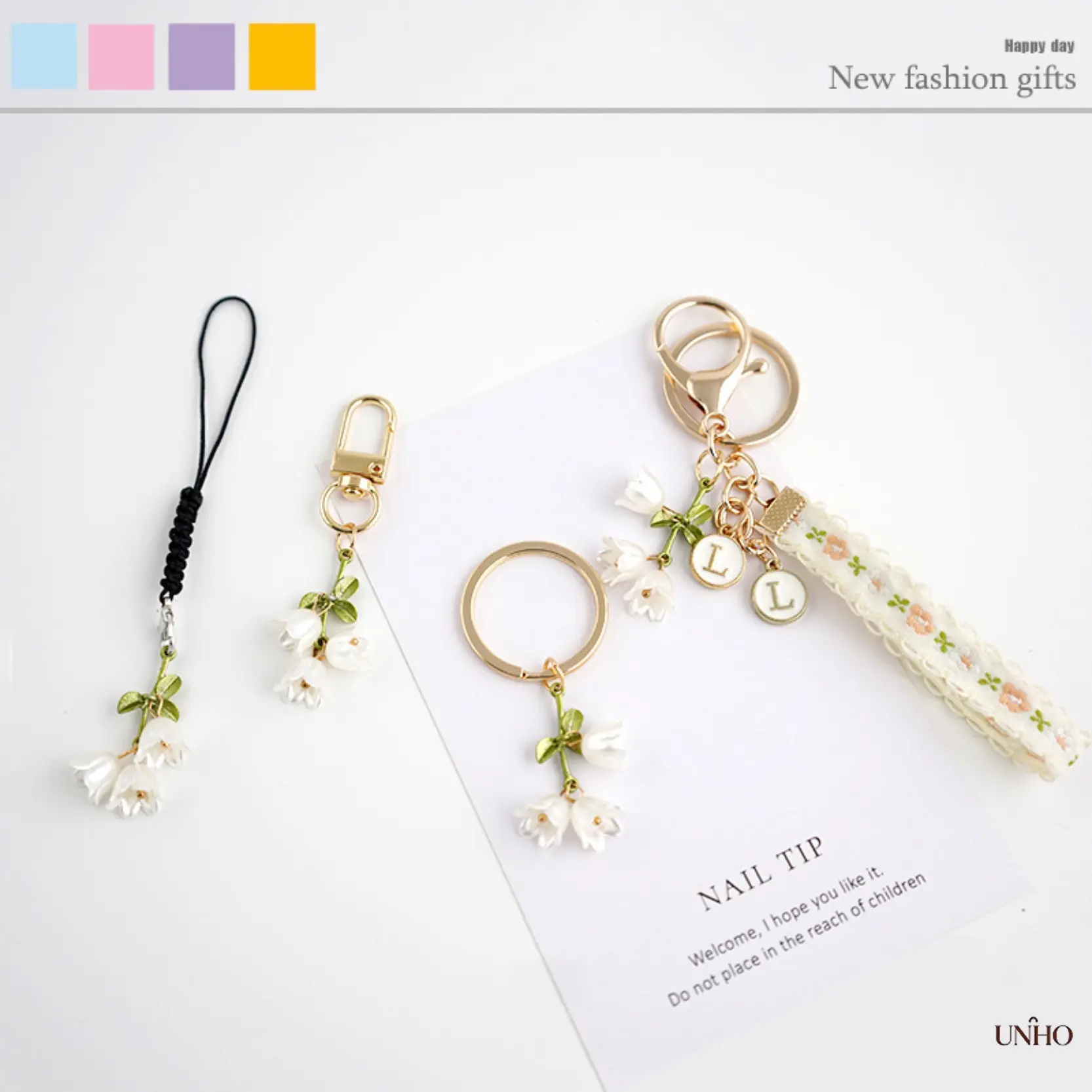 Pure White Lily Of The Valley Floral Hanging Chain, Dainty Multi-Use Accessory For Mobile Phones, USB Drives, Backpacks, Car Keys And Daily Handbag Styling