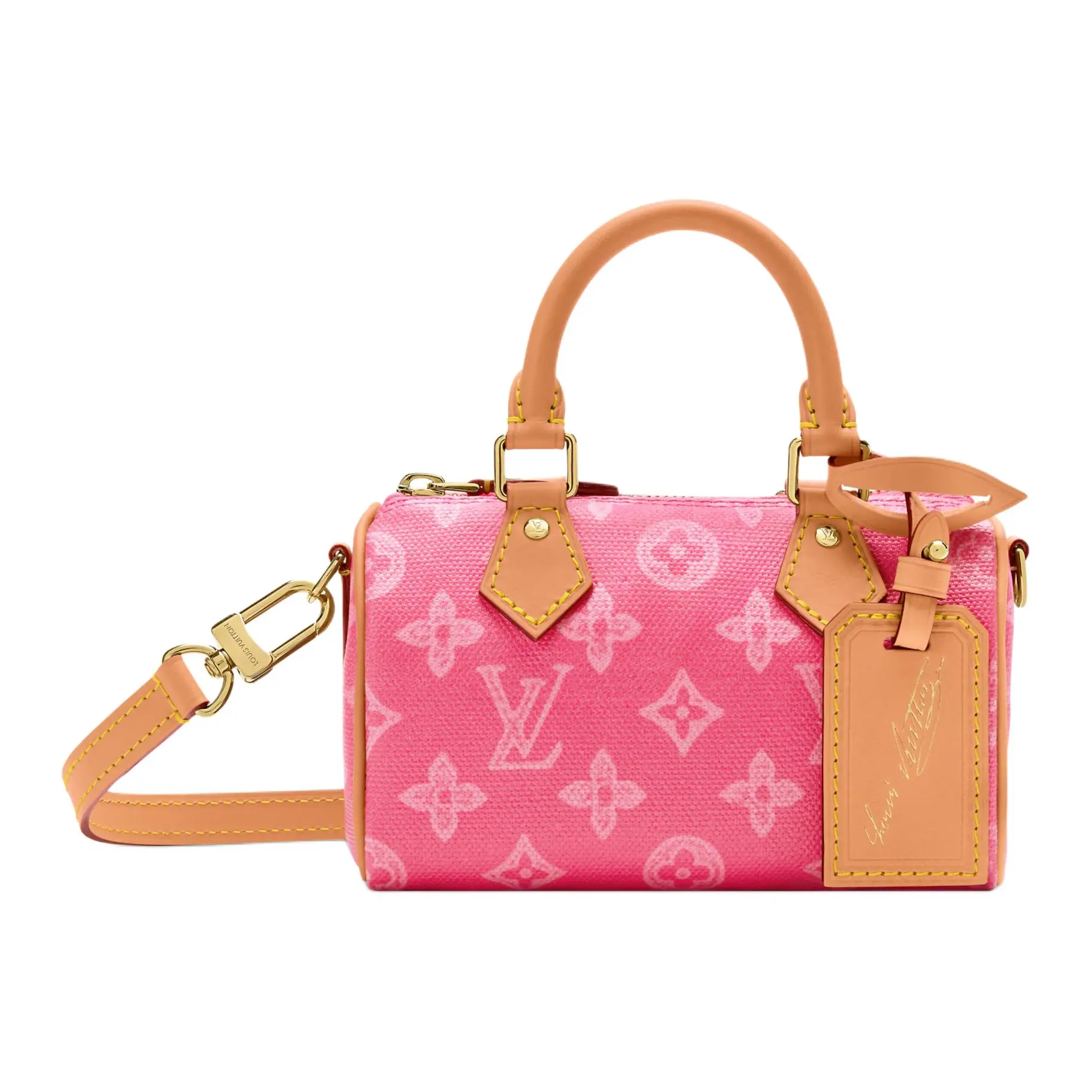 Women's Louis Vuitton Nano Speedy Handbag - Monogram Canvas, Linen, Crossover, Shoulder, Top Handle, Pink, Crossover Women's Handbags