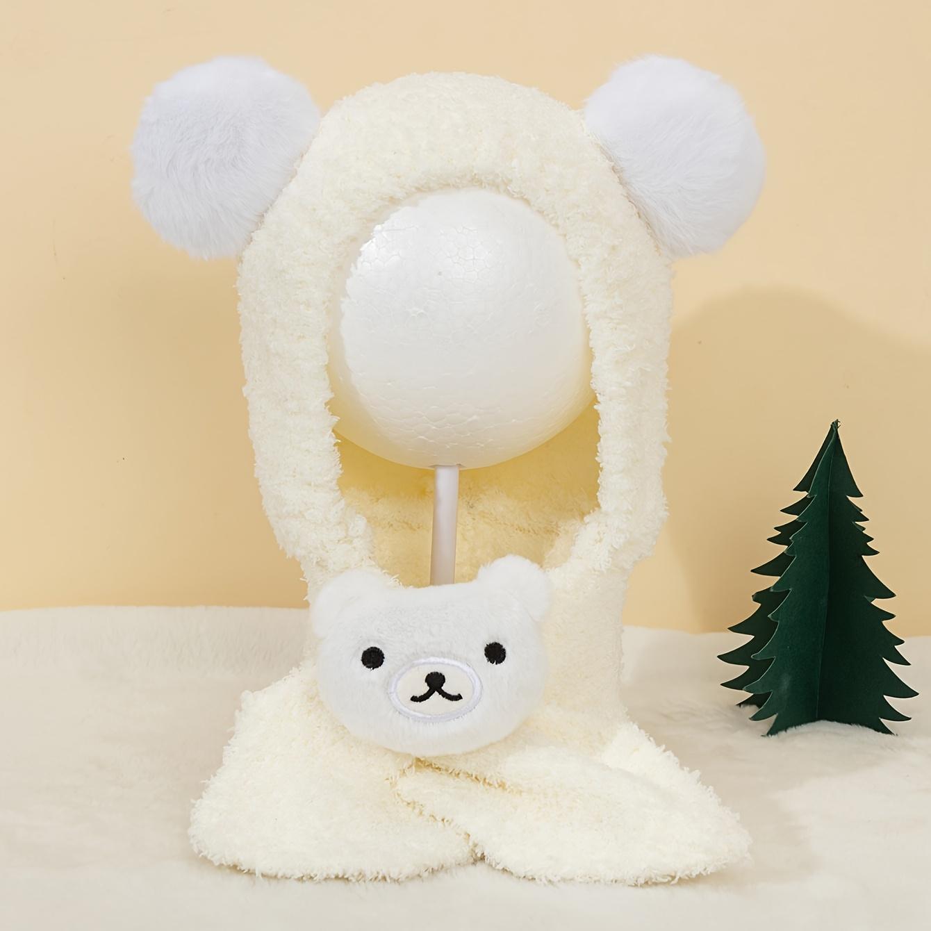 1pc Bear Ear Plush Knit Hat for & - Soft Warm Winter Hat with Scarf, Lightweight Stretchy Animal Design, Mixed Colors, Perfect for Christmas, Halloween, New Year & Everyday Wear, Holiday Gift, Playful Design, Cozy Texture, Winter Hat And Scarf For Boy, Ha