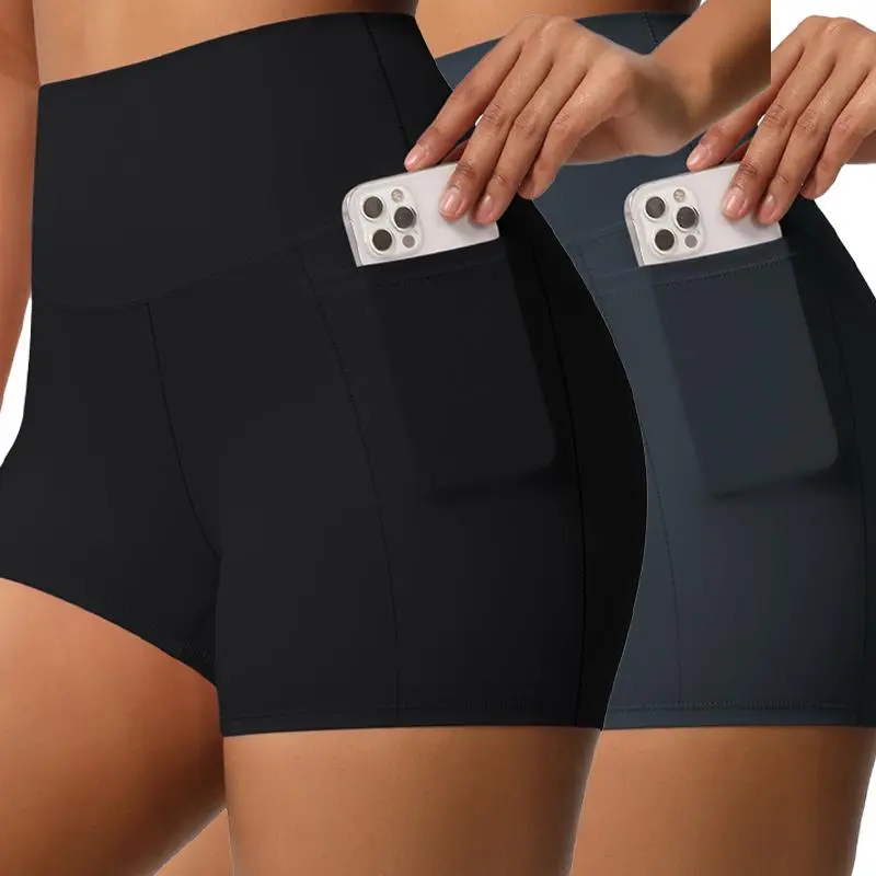 2PCS Women Sports Short With PocketedYoga Legging Shorts Squat Proof High Waist Fitness Tight Shorts Quick Drying Cycling Workout Gym