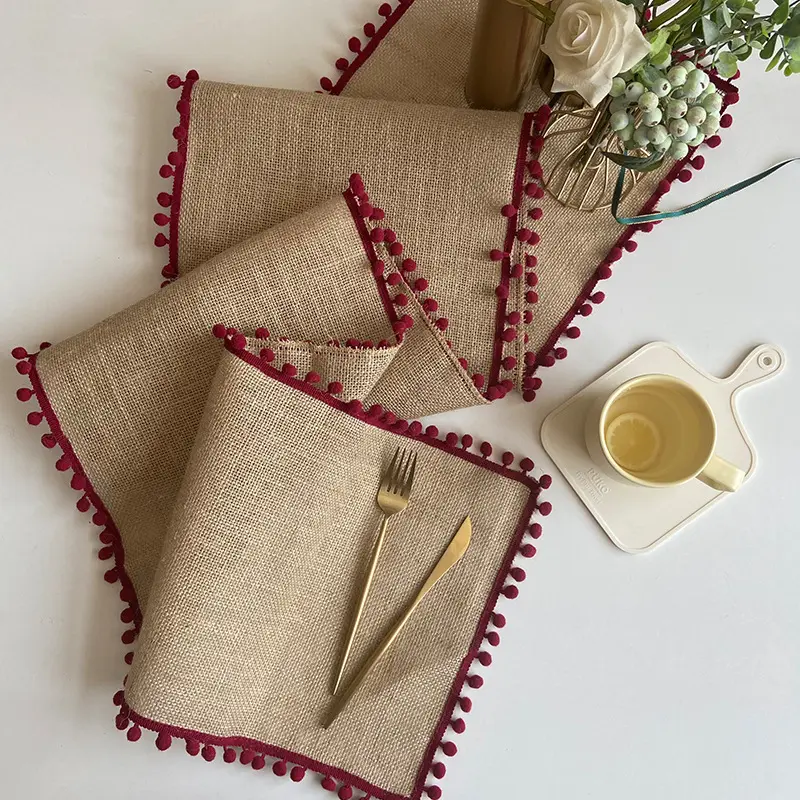 Rustic Burlap Table Runner and Placemat Set, Plain Woven Decorative Linens for Farmhouse Wedding and Holiday Dining