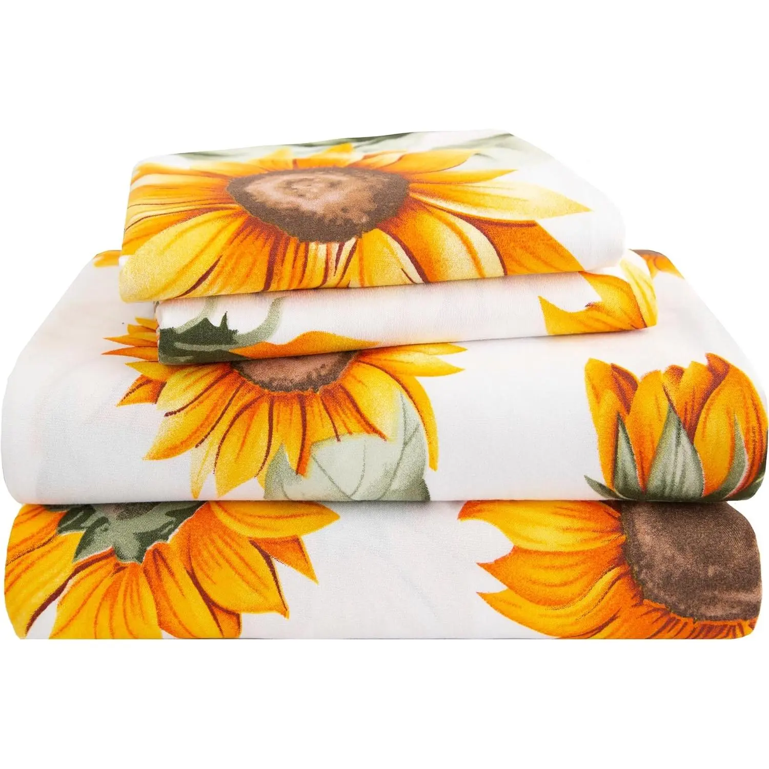 Sunflower Queen Size Sheets, 4 Pieces Floral Sheet Set, Deep Pocket Sheets for Girls Boys Kids, Bed in A Bag with 1 Fitted Sheet, 1 Flat Sheet and 2 Pillowcases