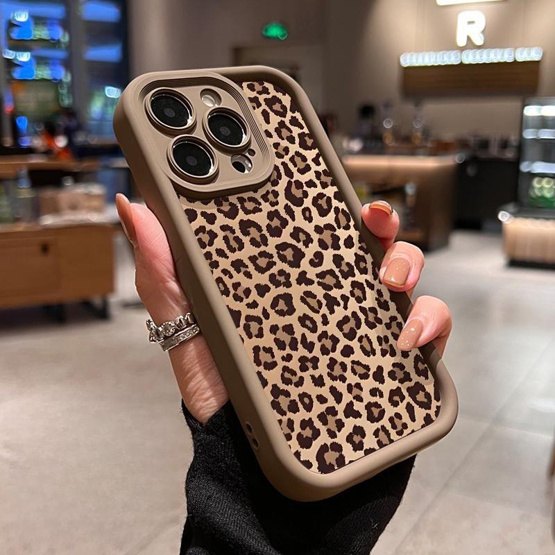 Leopard Print Case for IPhone 17 Pro Max 16 Plus 15 14 13 12 11 Air E Shockproof Non Slip Military-Grade Protection Silicone Cover