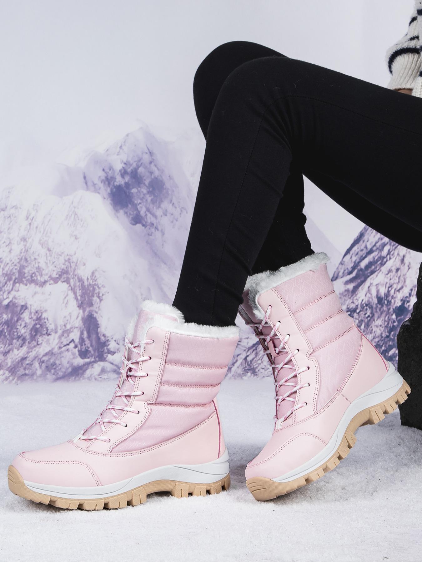 Women's Warm Outdoor Hiking Boots, Fall Winter Lace-Up Snow Boots, Fleece Lined, Windproof Non-Slip Waterproof, Daily Wear & Sports