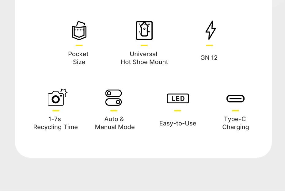 Ulanzi F12 Mini Camera Flash Speedlite GN12 6500K Standard Hot Shoe Mount for Sony Canon Nikon Panasonic Olympus DSLR Camera