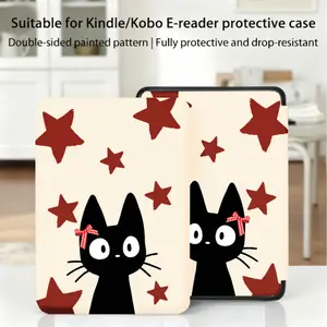 for Kindle/kobo/Tolino Case Black Cat With Red Stars for New Kindle 11Th 2019, for Kindle 11th Generation Case for Kindle 11Th (2022/2024), 6-Inch, 7-Inch Kindle Paperwhite 12Th Generation 2024 Vision Color (2024) /Vision 6 (2021）/Shine Color (2024), Faux