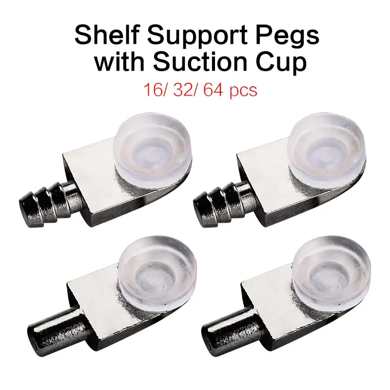 16/ 32/ 64 pcs Support Holder Bracket with Suction Cup Shelf Support Pin for Glass Wood Shelf