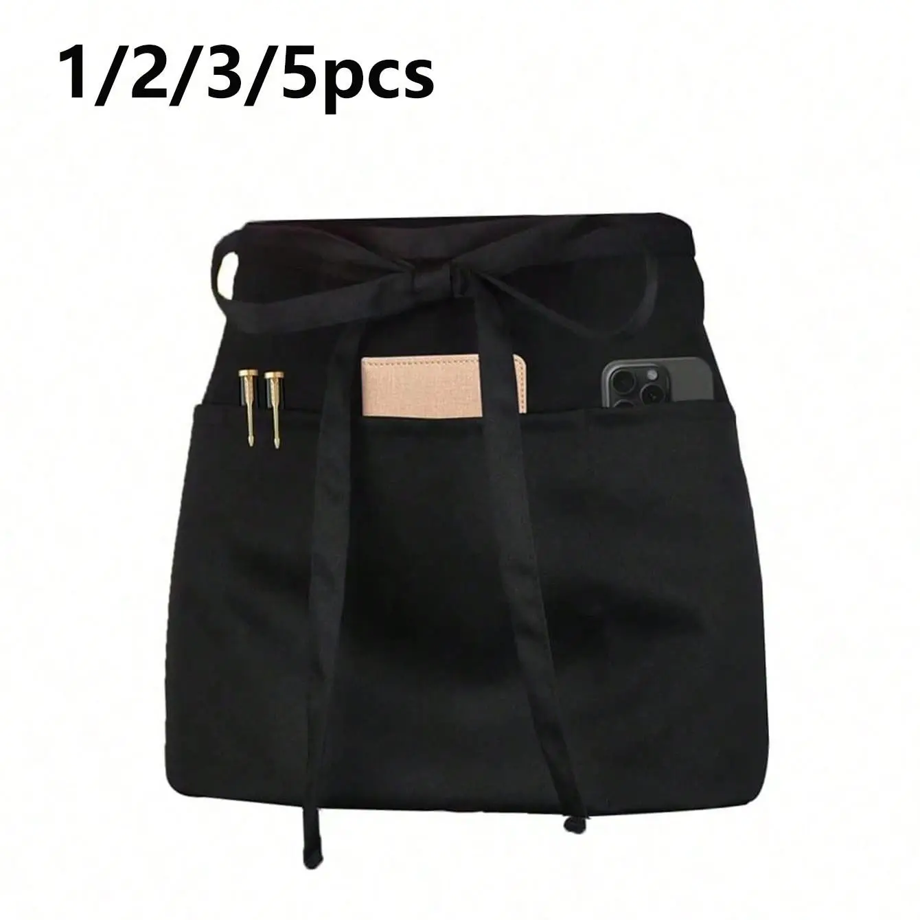 Waist Apron Set, 1-5 Pieces, Ideal for Servers, 3 Pockets, Home Use, Daily Cleaning, Protective Gear, Versatile Kitchen Apron