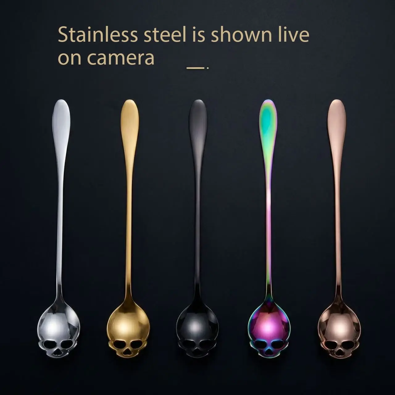 5-20pcs Long Handle Skull Spoon, Gothic Style, Stainless Steel, Hollow Skull Design, Ideal for Coffee Shops, Halloween, Theme Parties