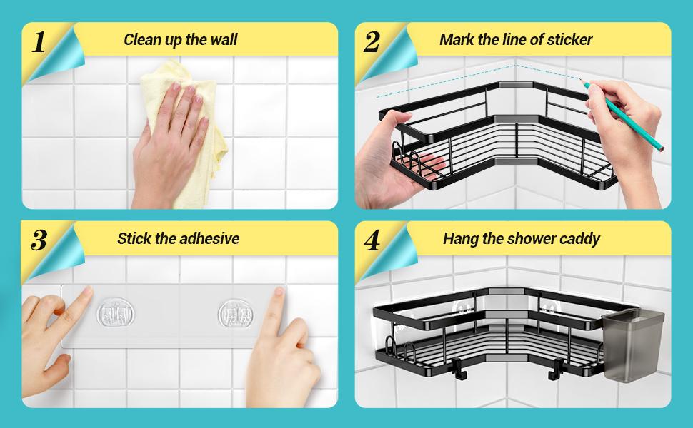 Corner Shower Caddy Bathroom Organizer: Stainless Steel Adhesive Shower Rack - 3Pack No Drilling Shower Shelf - Rustproof Bathtub Organizer