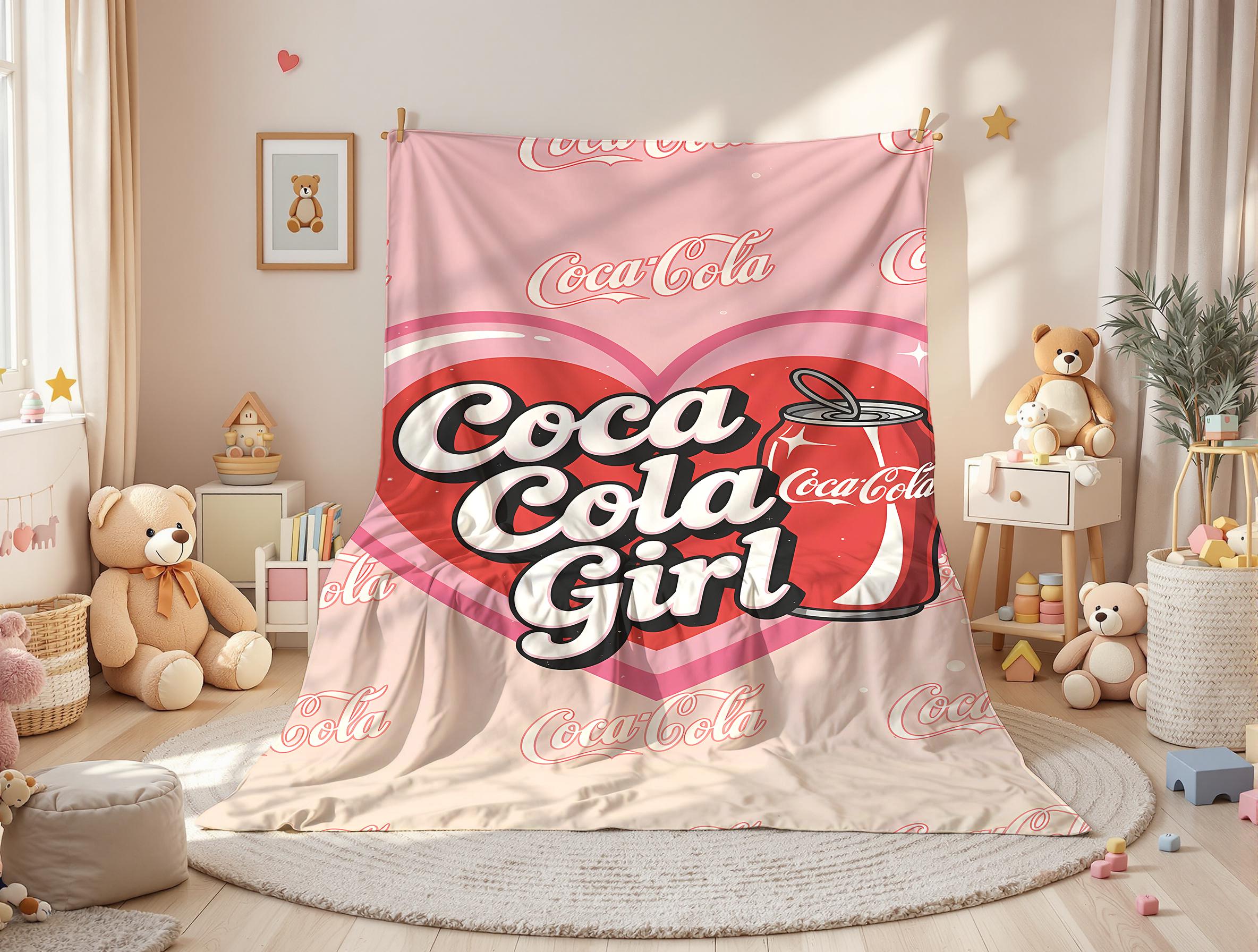 Coca-Cola Girl Heart Pink Cute Velvet Blanket, Coca-Cola can Beautiful Print Blanket Soft Office Bedding Blanket PlushThin Quilt Holiday Gift,Gifts suitable for girls