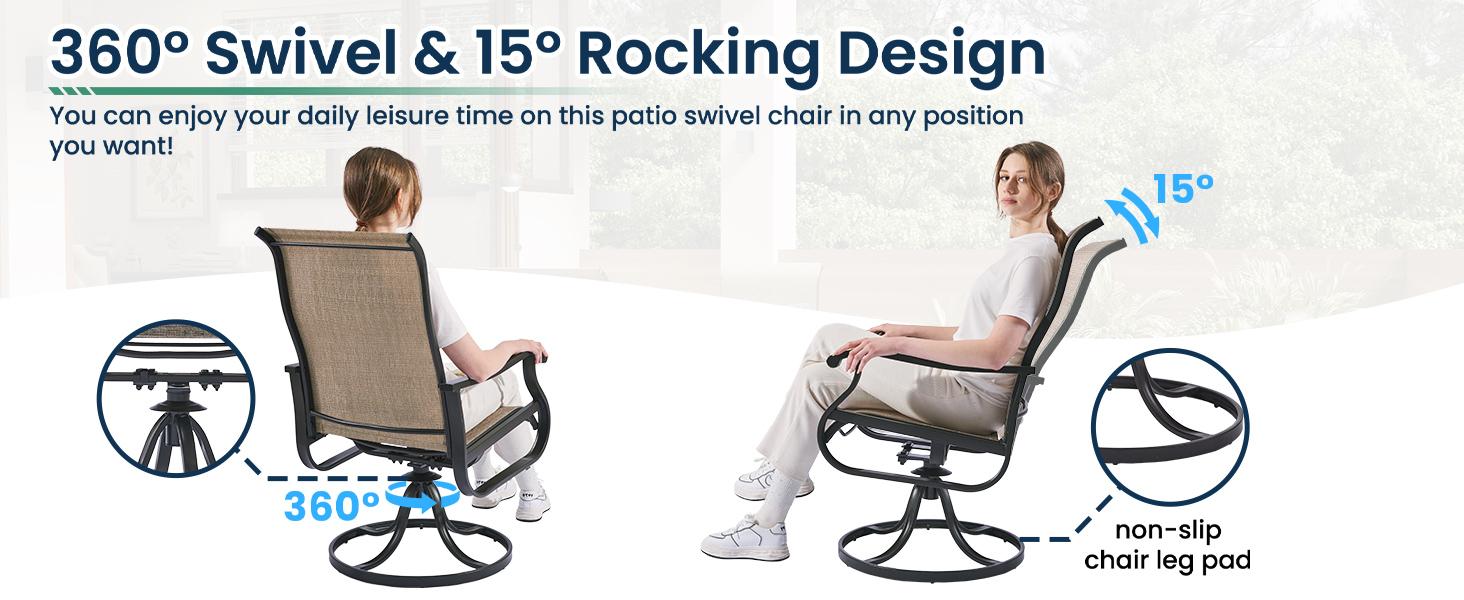 Amopatio Greenish Spring 3-Piece Patio Swivel Chairs, Modern Metal Outdoor Furniture Set with Cushions