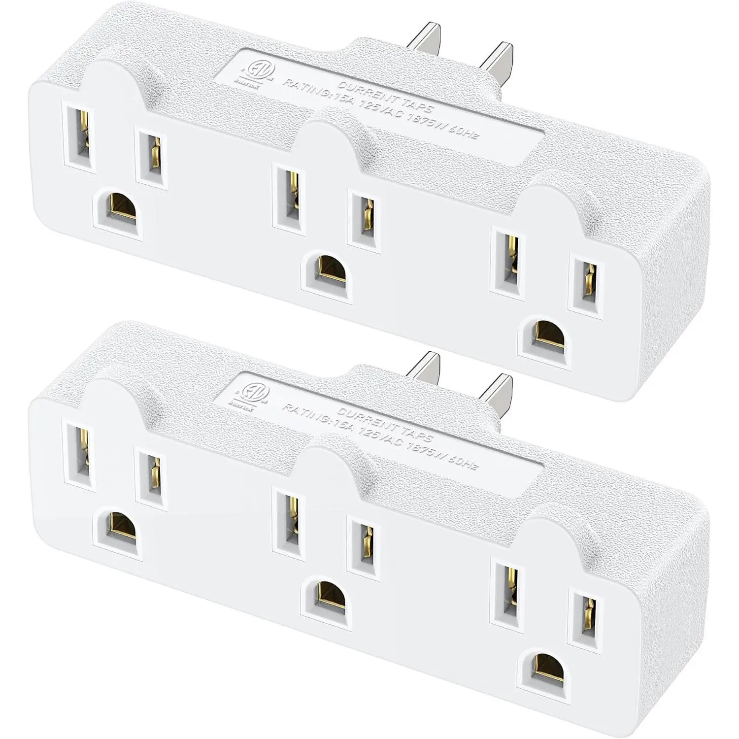[ETL Listed]  2-Pack Spaced 3 Outlet Adapter, 3 Plug Wall Adapter, Grounded Plug Extender