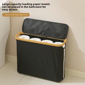 Transparent Foldable Rubber Storage Basket with Lid - Waterproof Modern Bathroom Tissue Organizer Bin, Home Supplies for Bathroom Sundries (Can Be Superimposed)