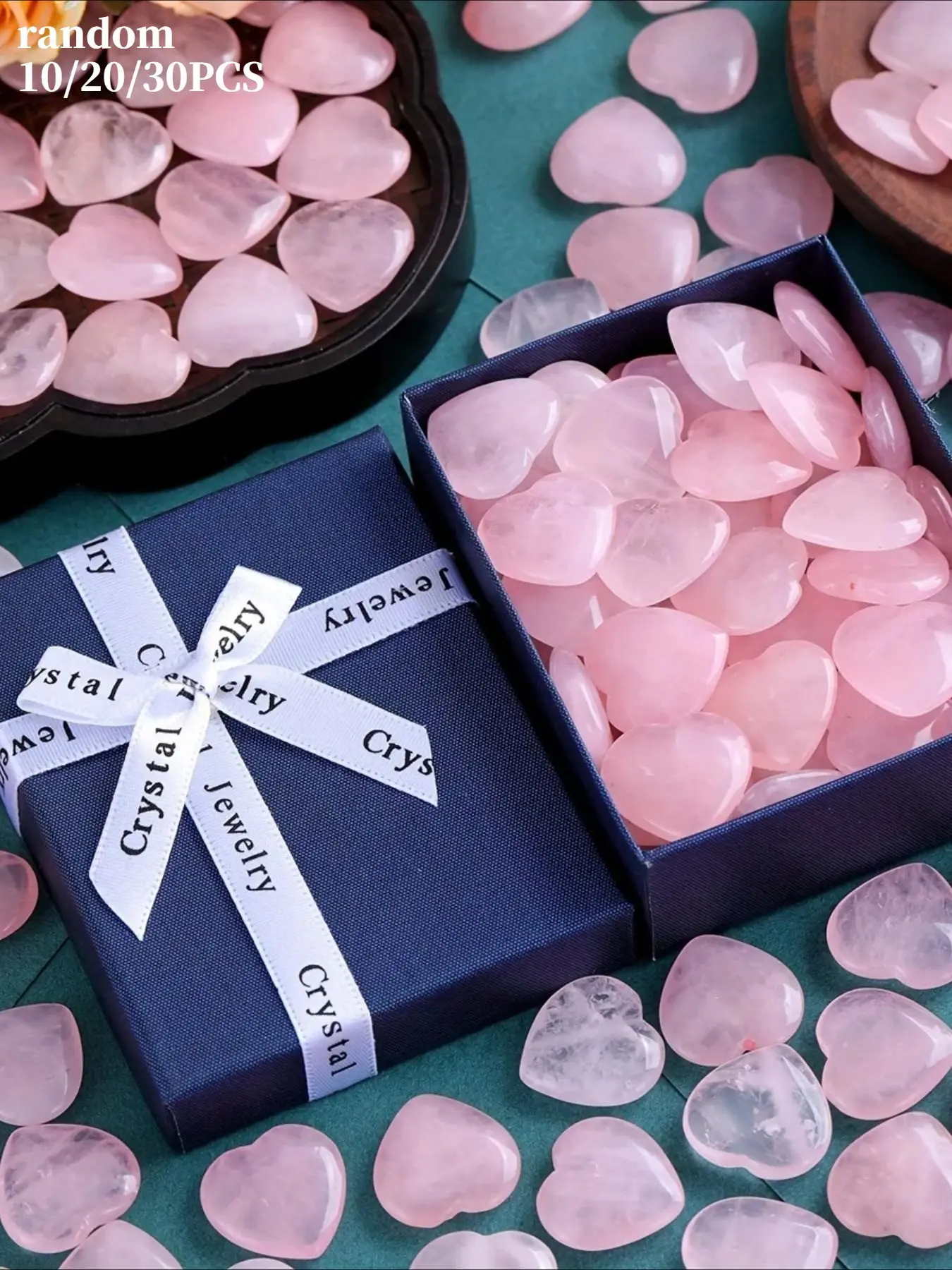 10/20/30PCS Rose Quartz Heart Natural Crystal Gift Set Polished Stones Healing Reiki Gemstone Valentine Gift For Women Heart Shape Stones Crystal Decorative Stones