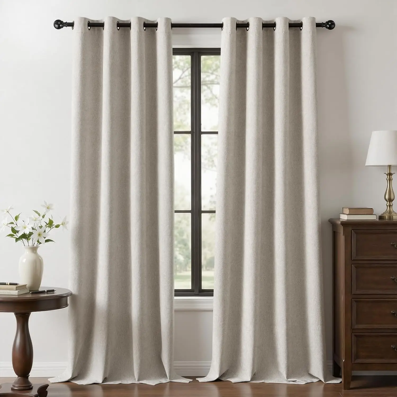 Blackout Curtains for Bedroom, Luxury Chenille Thermal Insulated Drapes for Living Room,  Room Darkening 108 Inch Long Curtains, Grommet Top, 2 Panels, 52"W x 108"L, Beige