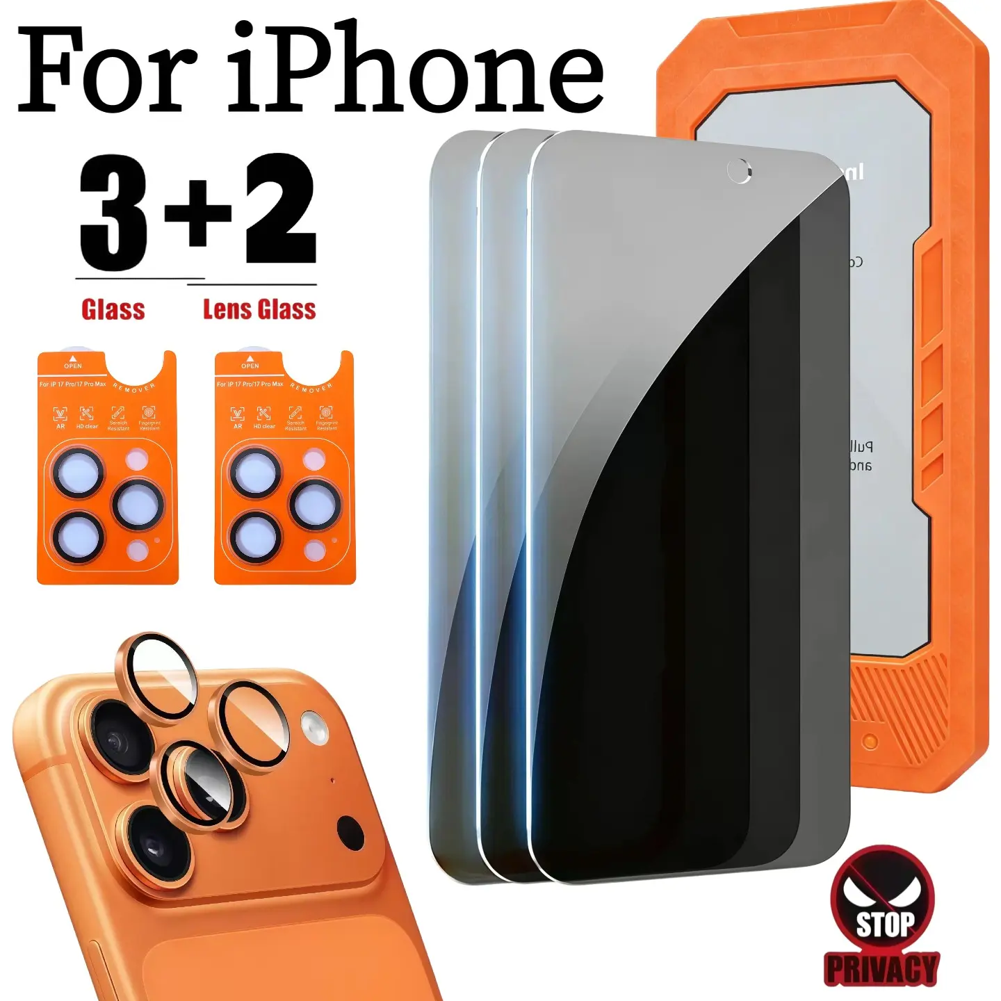 Privacy Screen Protector Film + Lens Protection, Easy Install, No Bubbles, 9h Hardness, Compatible with iPhone 17 Pro/17promax