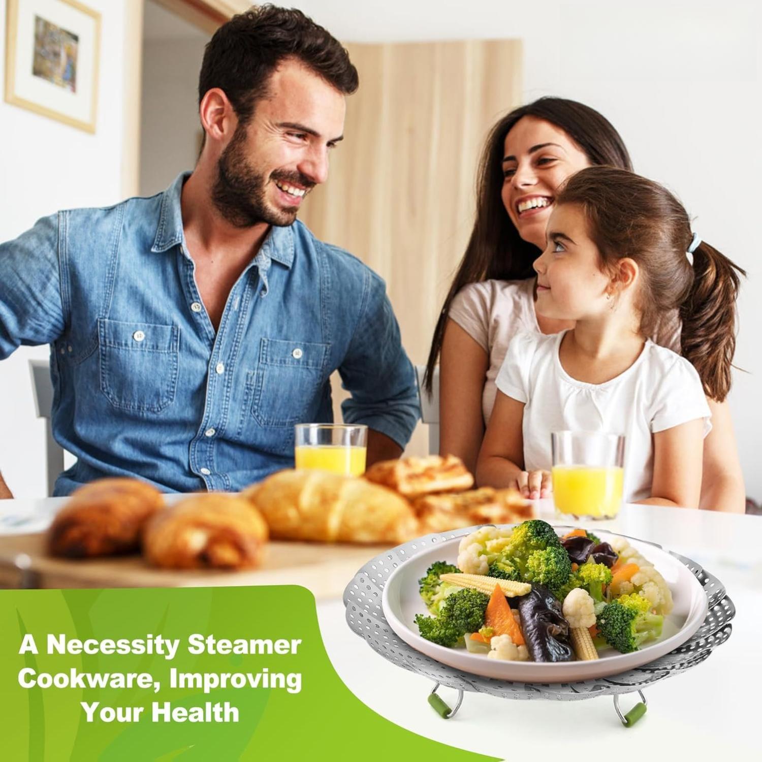 Steamer Basket, 3rd Generation Stainless Steel Vegetable Steamer with Extendable Handle for Cooking Food, Folding & Expandable Veggie Steam Insert, Fit Various Size Instant Pot (5.5" to 9")