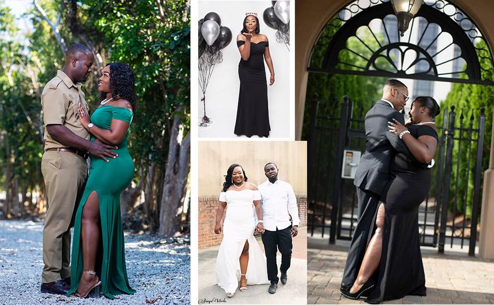 Women's Off Shoulder High Split Long Formal Party Dress Evening Gown