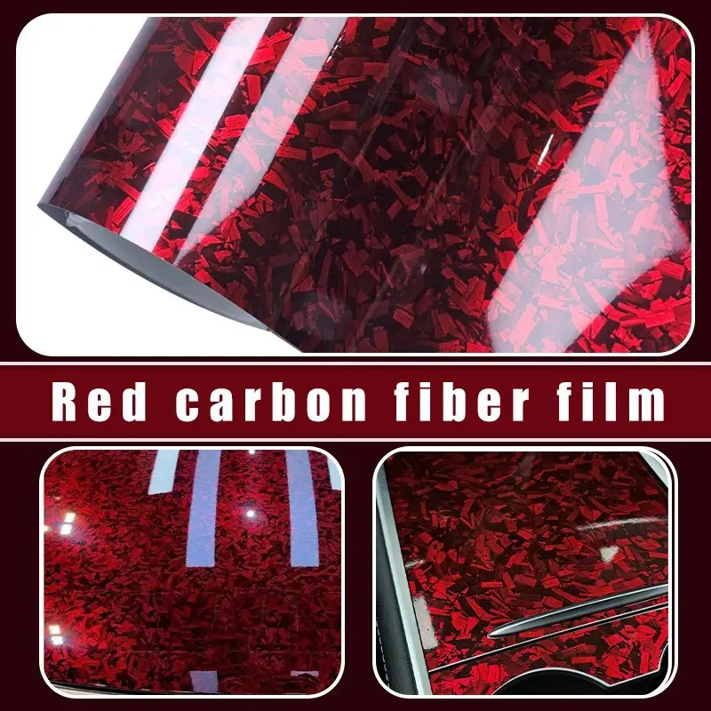 Ultra Glossy PET Red Carbon Vinyl Wrap Film Self Adhesive Car Motorcycle DIY Sticker Decal With Air Release