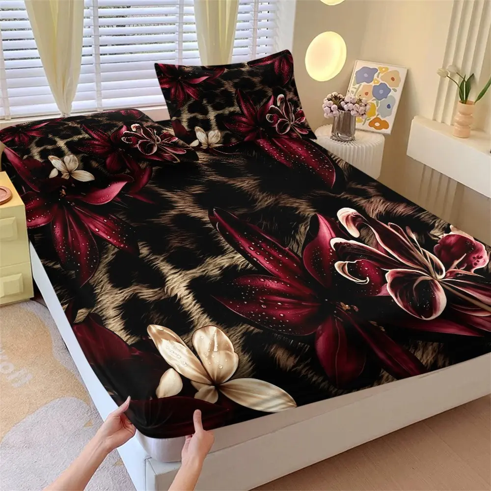 Three-Piece Set Fuzzy Leopard Print Bed Sheet, High Elasticity Mattress Cover, Anti-Slip, Y2K Style Bedroom Linen