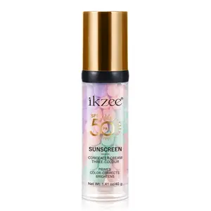Ikzee Triple Color Sunscreen Concealer Primer Cream 40g, SPF 50+, Oil Control Moisturizing Waterproof Sweatproof Long-Lasting Lightweight Makeup Base