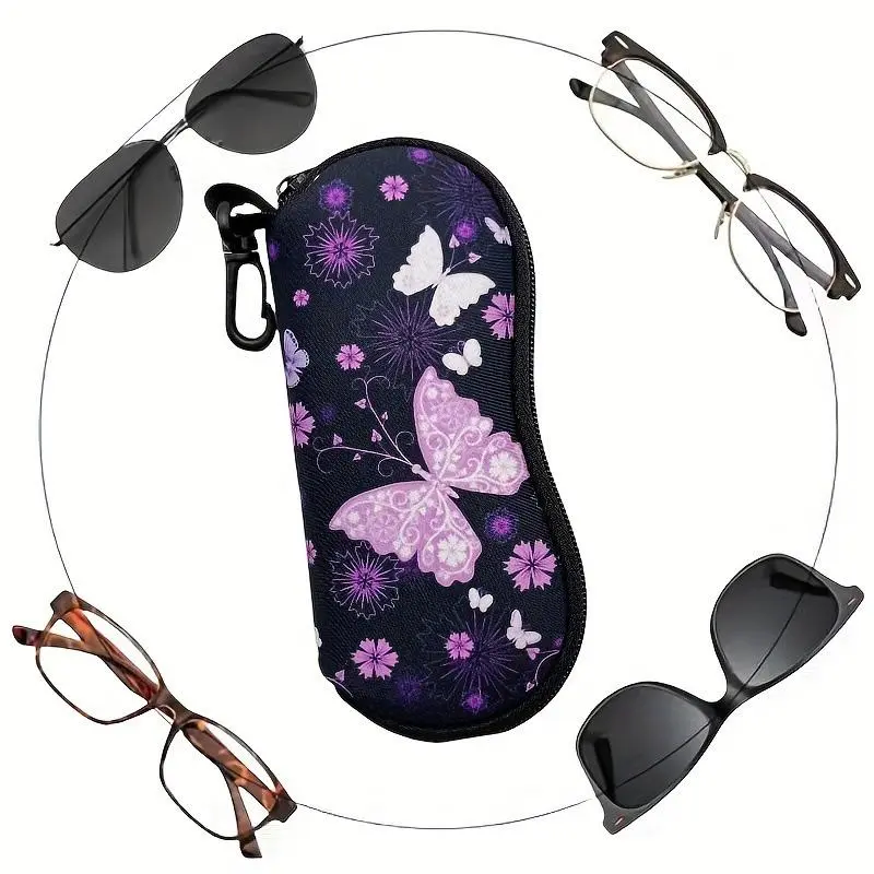 Women's Pink Butterfly-Print Portable Eyewear Storage Case - Protects Glasses, Scratch Protection, Everyday Carry, Elegant Feminine Look, Bag-Compatible Sports & Outdoor Accessory, Christmas Gift