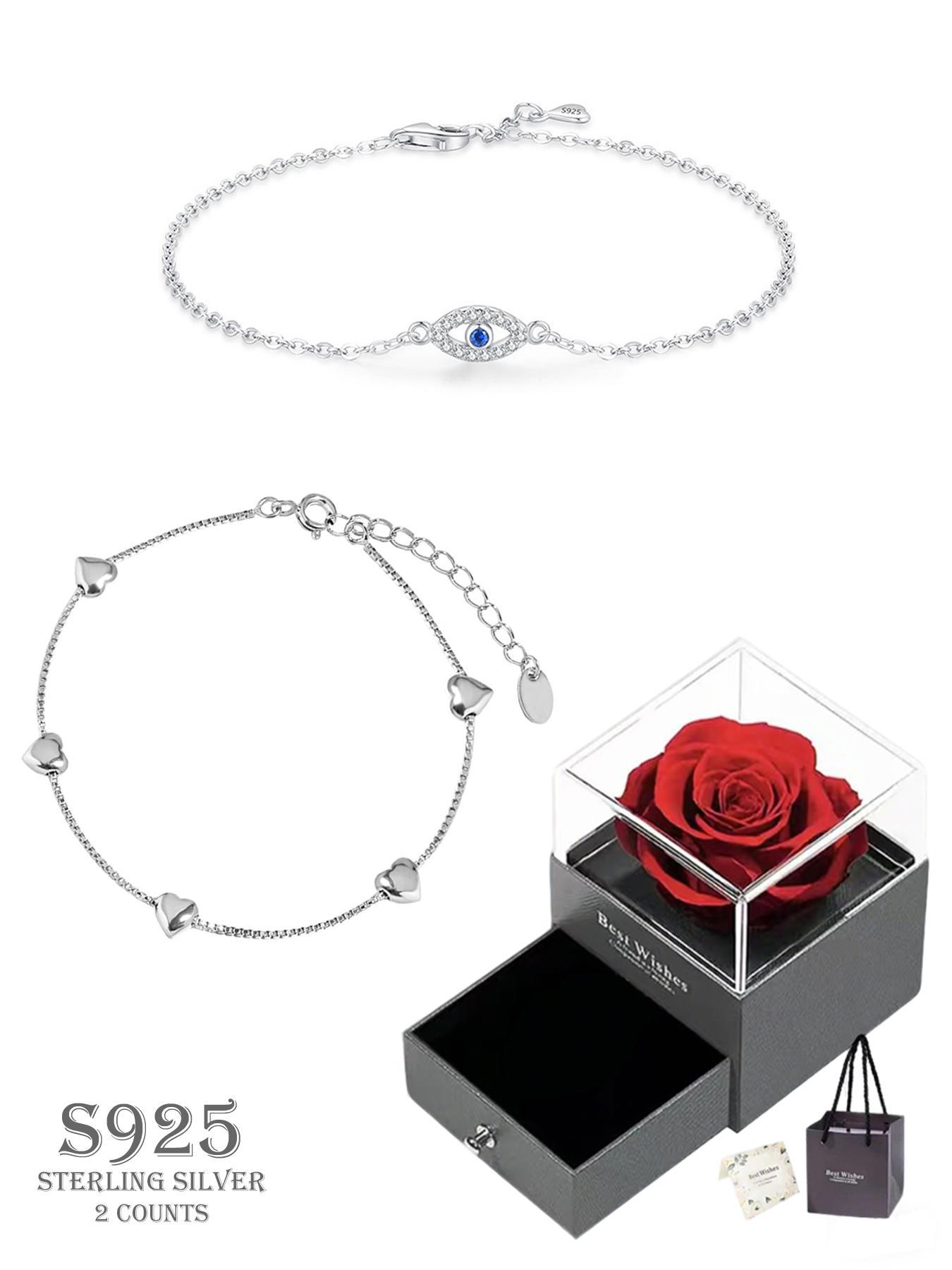 S925 Sterling Silver Simple Heart Design Bracelet, Fashionable Jewelry for Women & Girls, Trendy All-match & Exquisite Jewelry for Birthday Gift, Heart Shaped Bracelet