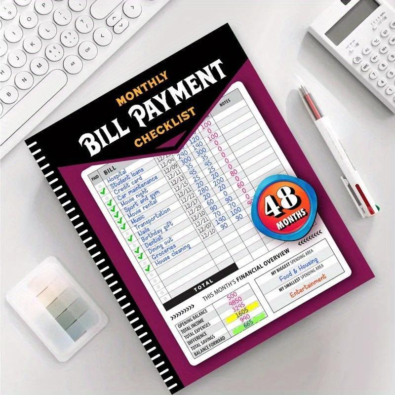 48-Month Bill Payment Checklist Planner, Monthly Bill Tracker Notebook for Home Finances & Budget Management, Finance Checklist Organizer, English Language, Paper Material