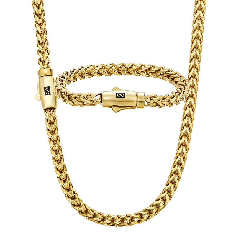 Hip Hop Bling 14K Gold Color Stainless Steel Franco Link Chain Necklace or Bracelet for Men Rapper Jewelry- Elegant and Stylish Accessory