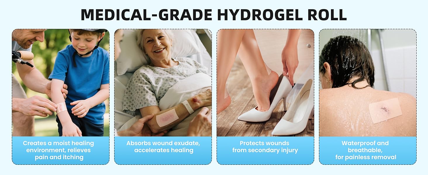 Hydrocolloid Roll Bandages, 2IN x 16FT Extra Large Hydrocolloid Patch with Self-Adhesive, Ultra Absorbent, Cut-to-Size, Flexible & Waterproof for Burn, Blister, Acne Care
