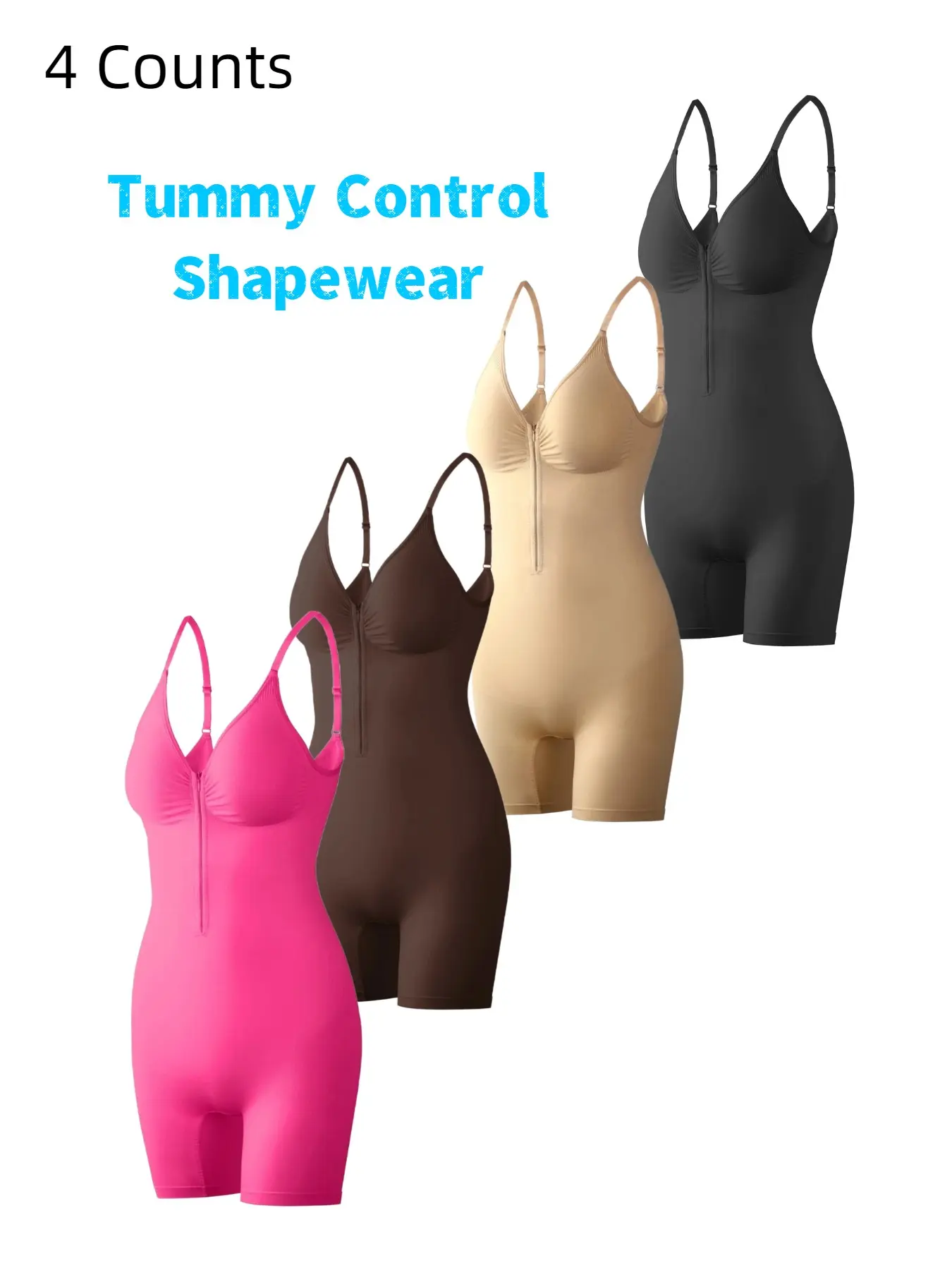 Women's Seamless Shapewear Bodysuit, Front Zipper One-Piece, Curve Hugging Compression, Tummy Control Butt Lifting, All-Season Wear, Comfortable & Stylish, Women's Jumpsuits