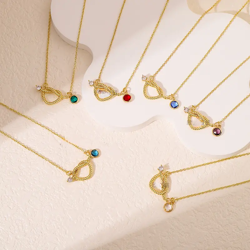 Popular 12 birthstone pendant necklace, necklace with engraved heart pattern, fashionable women's jewelry, holiday gift