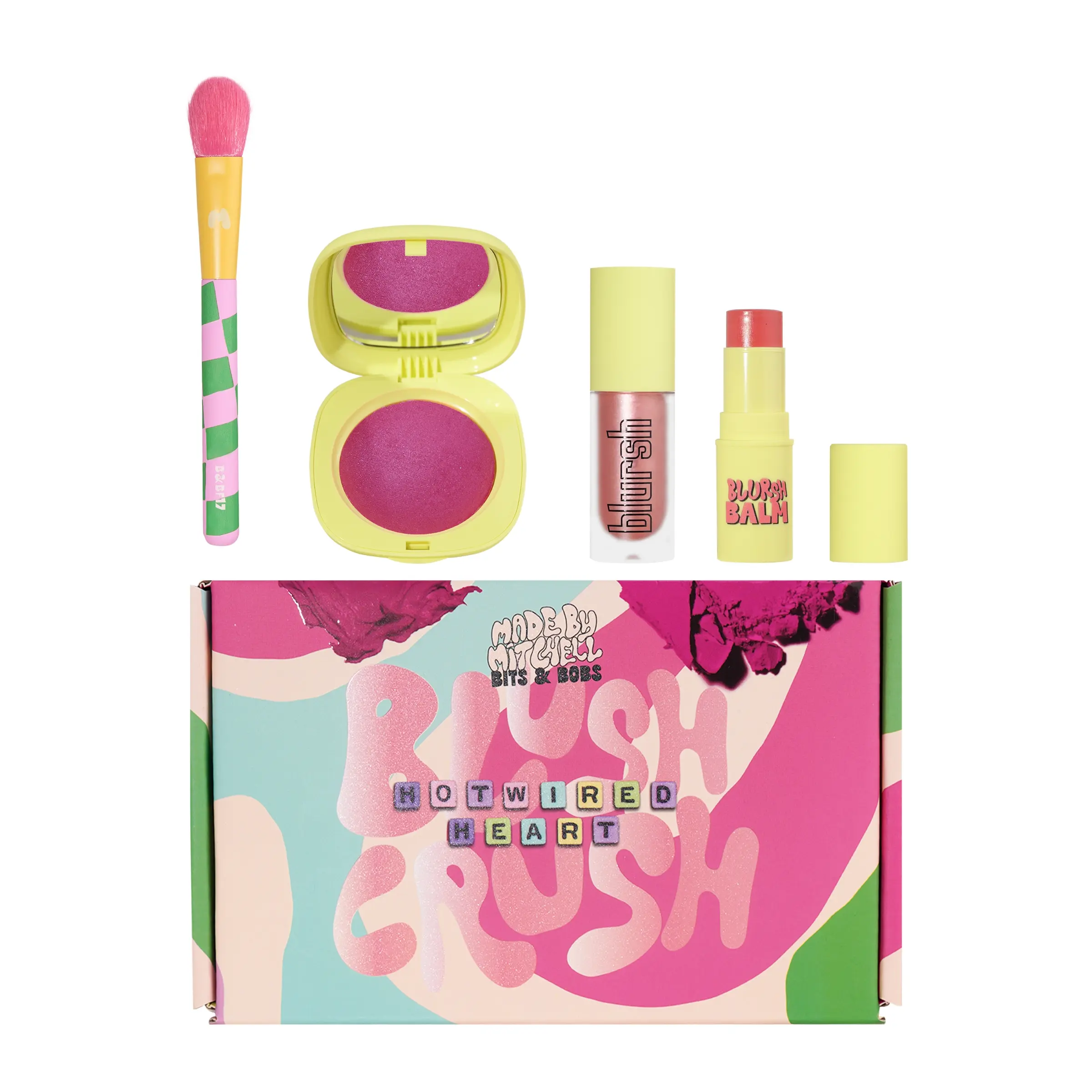 [Made by Mitchell] Bits & Bobs Collection – Hotwired Hearts Makeup Blush Bundle | Juicy Lifted Cheeks, Blush, Highlight & Balm Set, Face Makeup Set, Beauty Sets, Facial Makeup Set