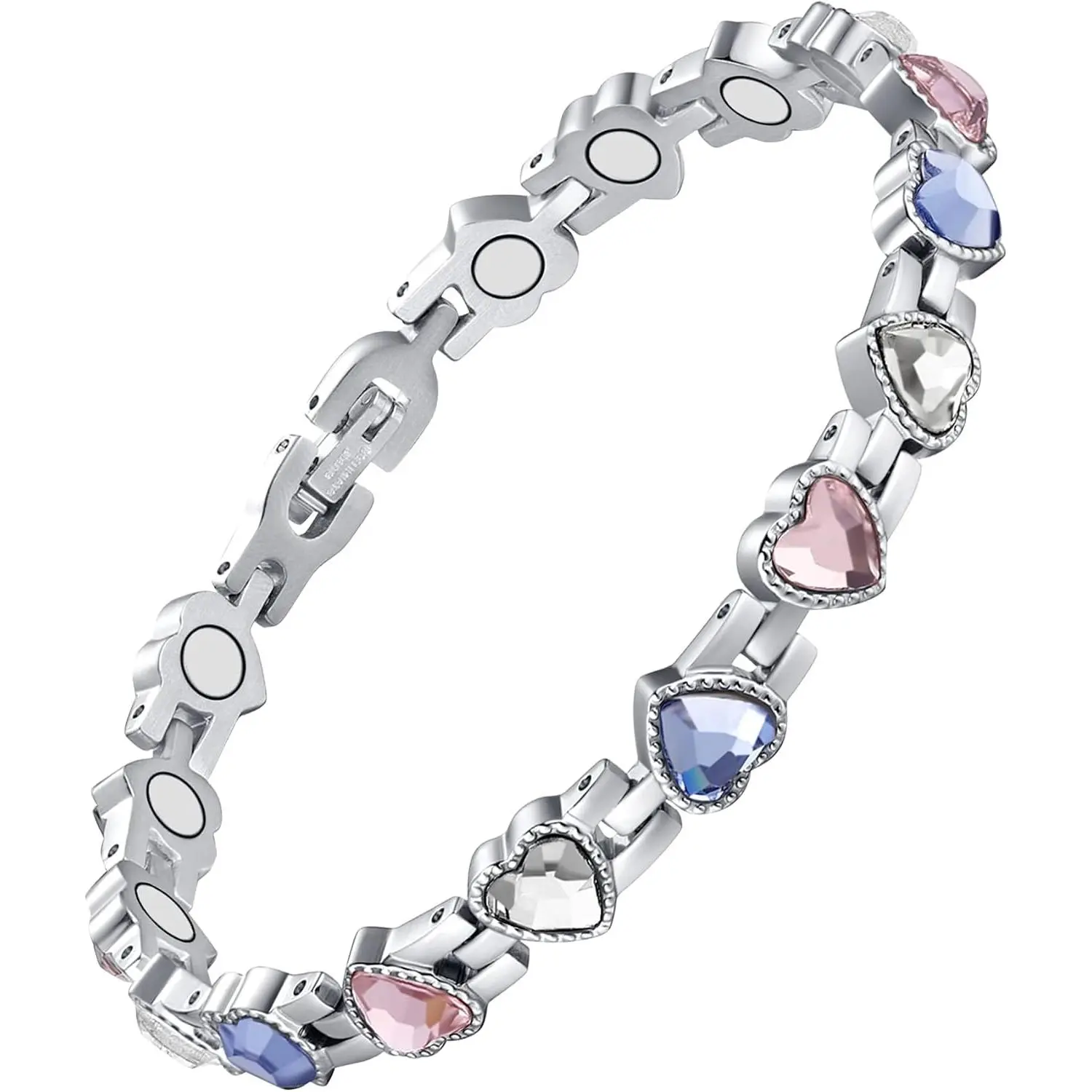 Multicolor Heart Crystal Link Bracelet for Women, Silver Tone Heart Shaped Rhinestone Tennis Bracelet, Colorful Love Heart Gemstone Chain Bracelet, Dainty Romantic Fashion Jewelry Gift for Girls Ladies