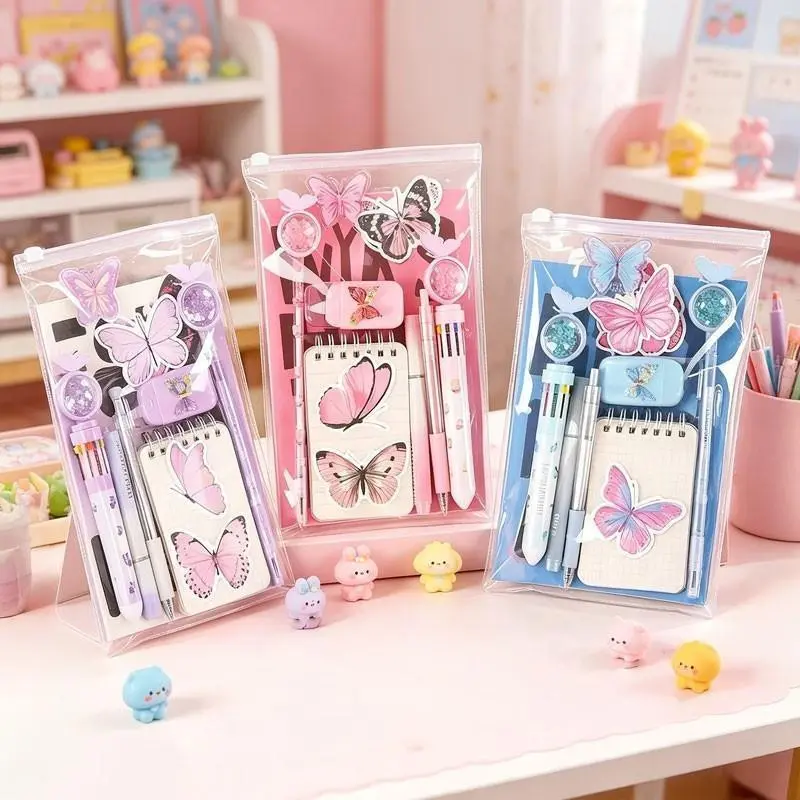 A set of sweet butterfly-themed stationery set, highly suitable for use as student rewards, back-to-school season gifts, Halloween, Christmas, as well as as gifts for classmates and back-to-school presents. The multi-functional stationery set meets variou