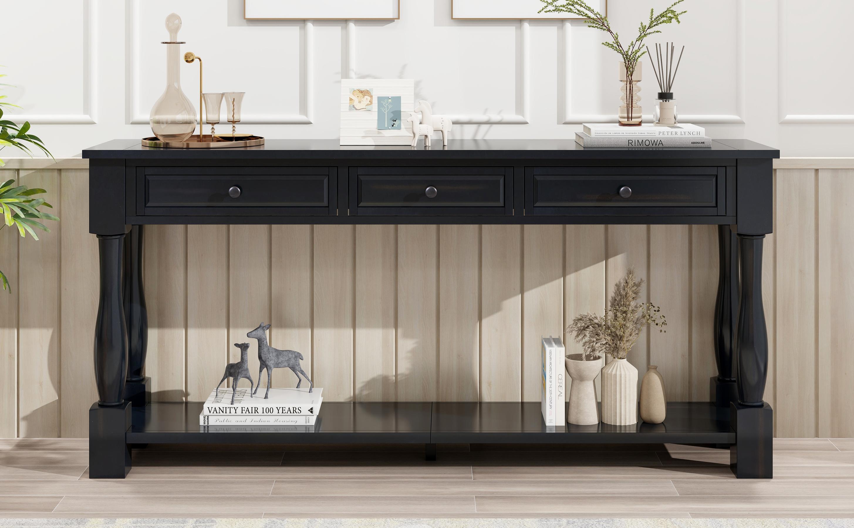 TREXM Console Table 63" Long Console Table with Drawers and Shelf for Entryway, Hallway, Living Room