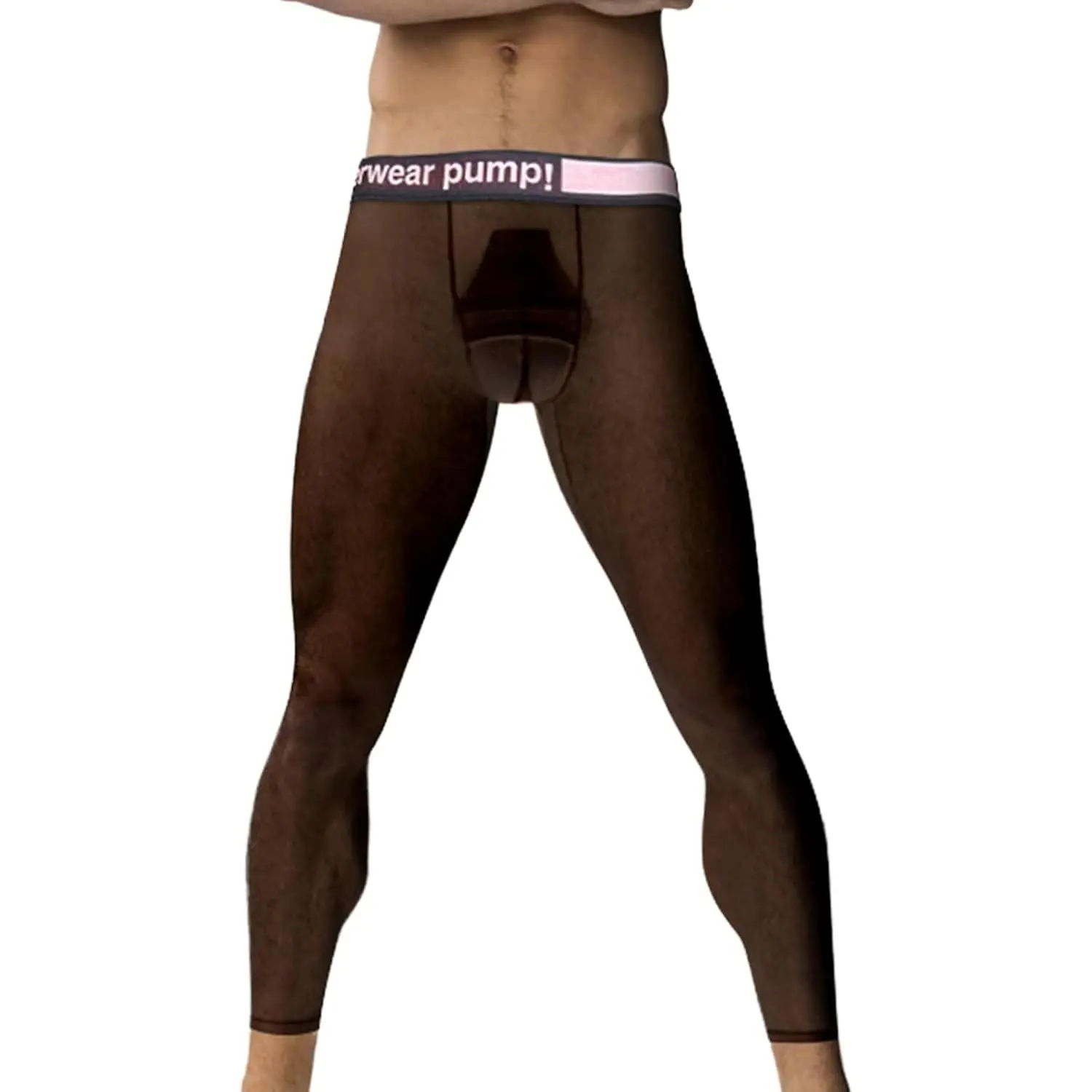 Mens Ice Silk Sheer Leggings Sexy See Through Pantyhose Transparent Yoga Tights with Pouch High Stretch Lounge Pants