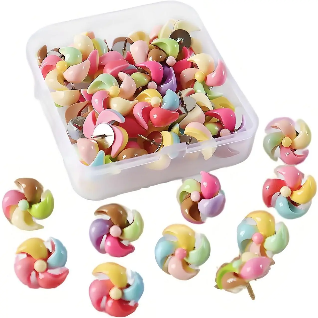 30-Pack Synthetic Colorful Thumb Tacks - Cute Shape Push Pins for Bulletin Boards, Office Stationery Fasteners for Cork Boards
