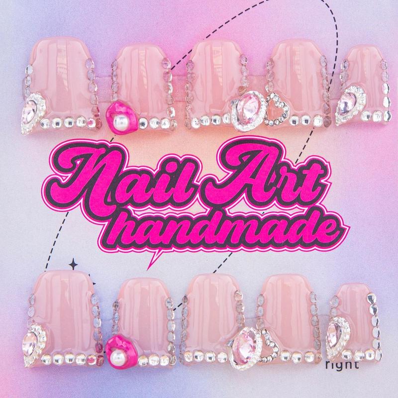 Rhinestone Decor Fake Nails with Nail File & Tape, 10pcs/set Glossy False Nails for Women Girls Nail Art, Effortless Press on Nails Manicure Set, Glitter Nails Art Kit